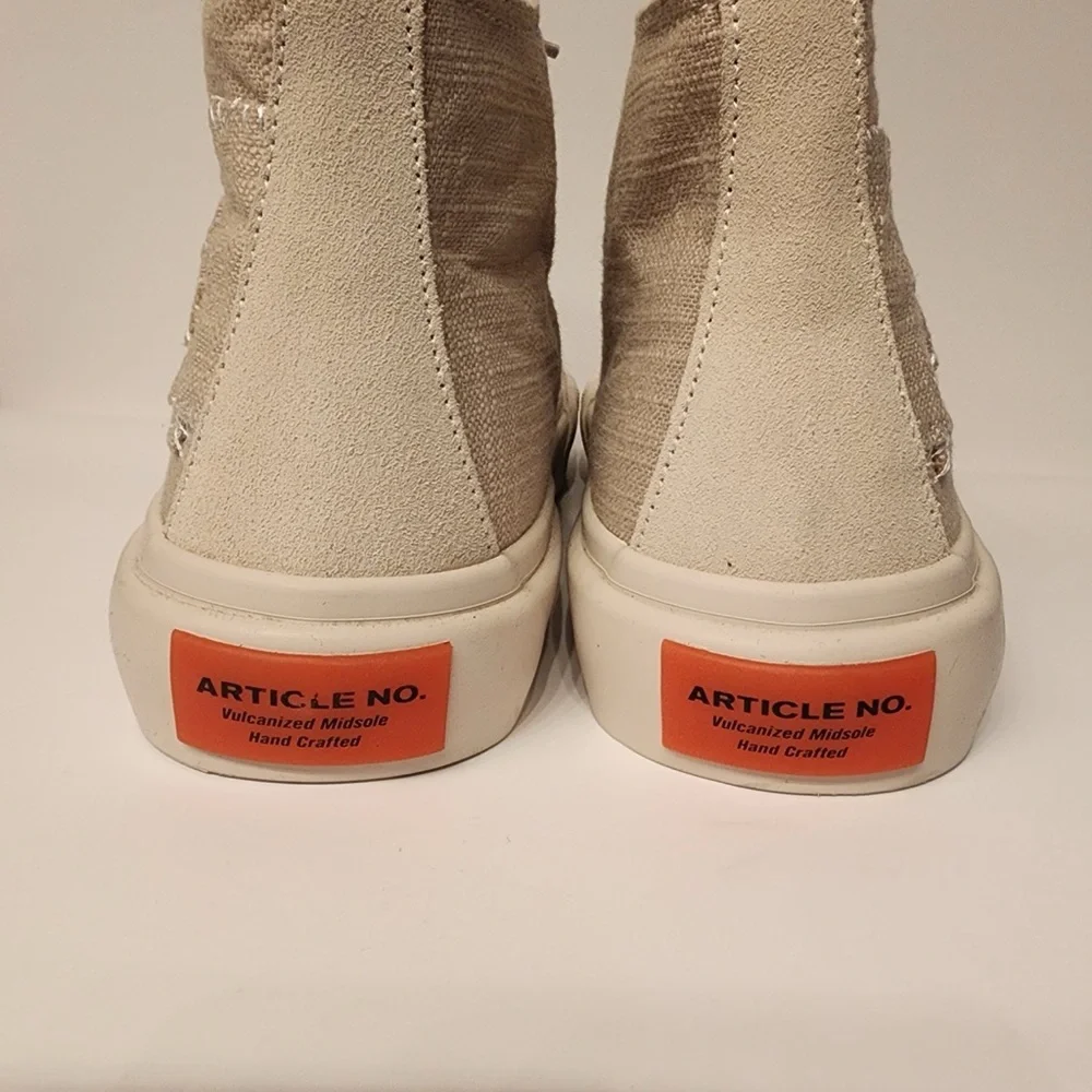Article No. 1008 Linen Canvas Men’s Grey Beige High-Top Sneakers Size 5.5
